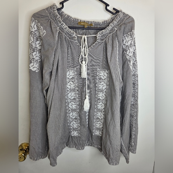 Rose And Rose Blouse Bohemian Blouse Gray Embroidered Womens Size Large - Picture 1 of 9